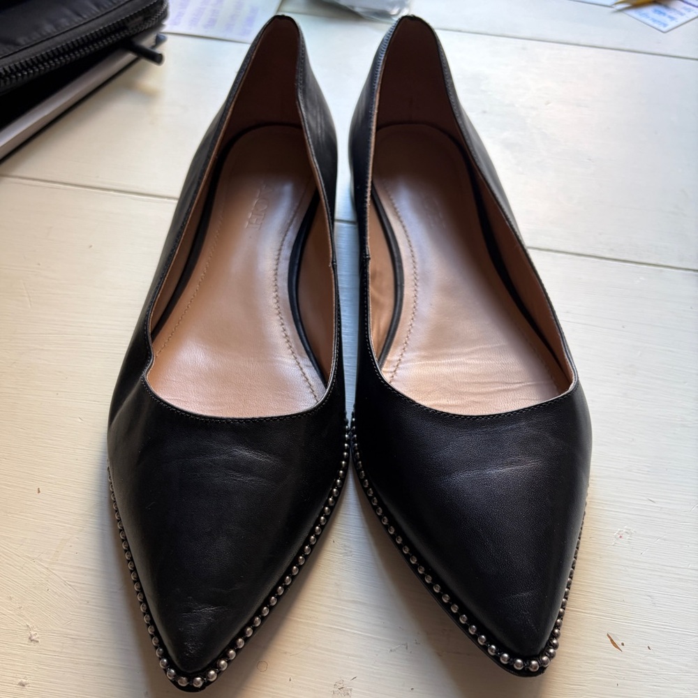 Coach Viviana Beadchain Flat size 9.5 Black Leather Pointed Ballet Flats - Picture 2 of 8